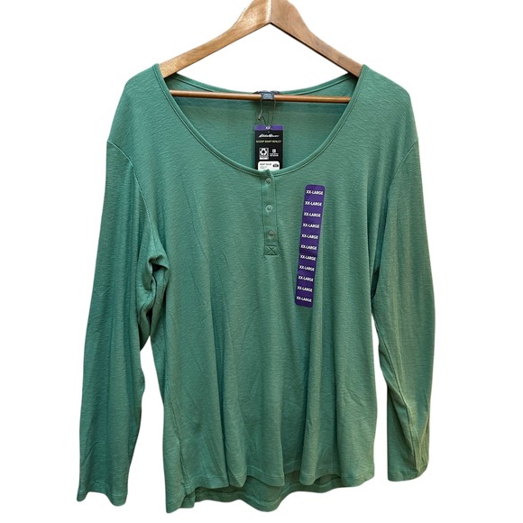 Eddie Bauer Tops - NWT Eddie Bauer Scoop Snap Henley Shirt Green Stretch Casual‎ Comfy Classic XXL